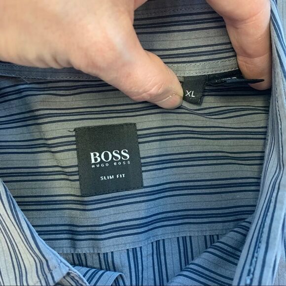 COPY - Hugo boss gray navy striped dress shirt size XL - Picture 3 of 8